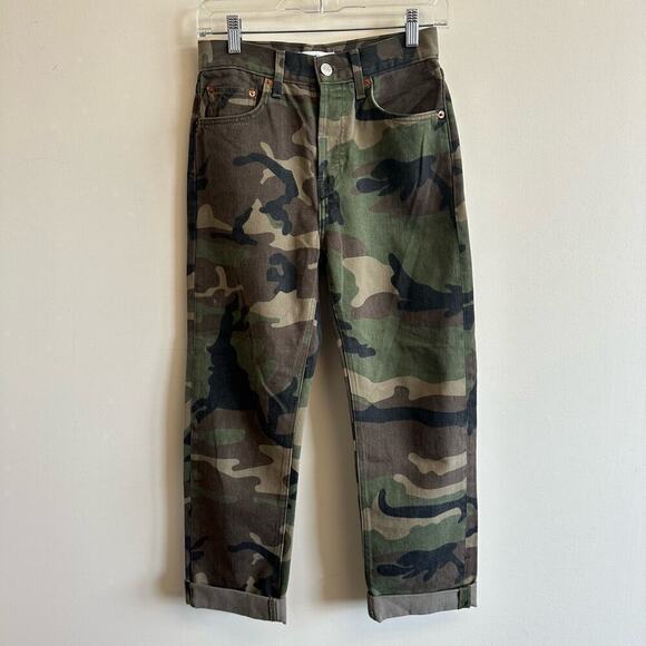 Re/Done Camo High Rise Stovepipe Jeans Straight High Waisted Denim Size 25 / 0 - Picture 2 of 13